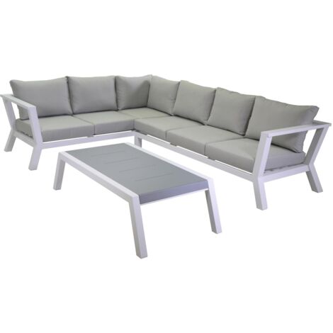 Set Salotto da Giardino Divano Angolare e Tavolino in Alluminio Riverton Bianco (1/5)