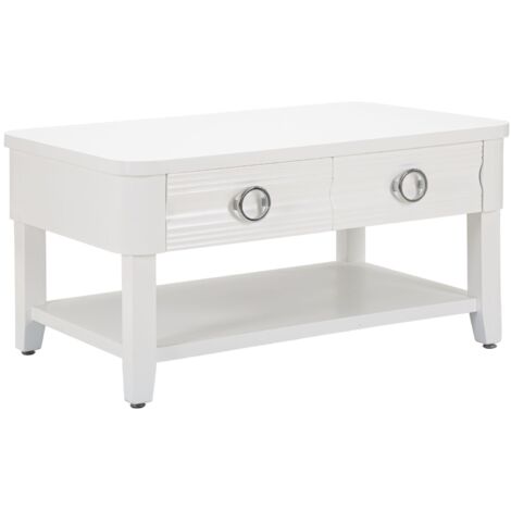 Tavolino da Caffè 90x47x60 cm in Legno MDF e Metallo Bianco (1/5)
