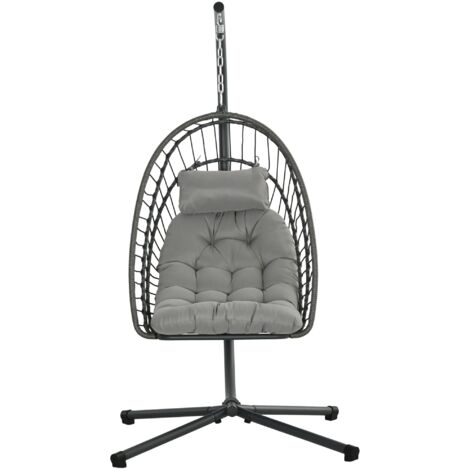 Dondolo Pensile da Giardino in Rattan PE con Cuscino Seduta Pieghevole e Struttura in Acciaio Grigio (1/5)