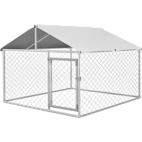Recinto per Cani Taglia Media da Esterno 200x200x150 cm con Tetto Impermeabile Argento