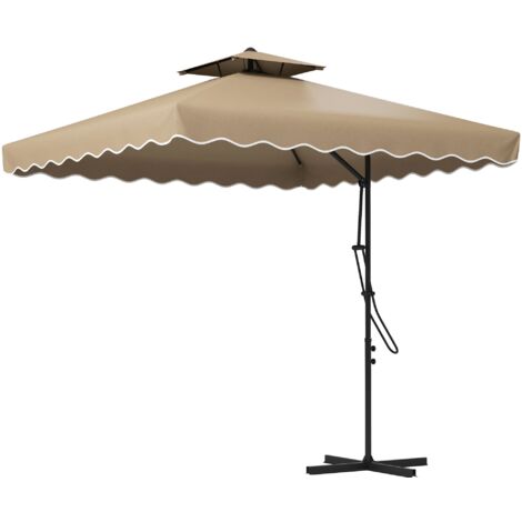 Ombrellone da Giardino Decentrato Doppio Tetto 2.5x2.5m Base a Croce Cachi