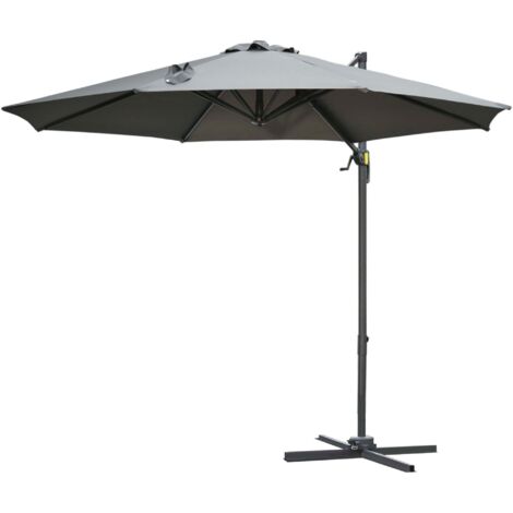 Ombrellone da Giardino Decentrato a Manovella e a 8 Stecche Ø2,95x2,5 m Grigio