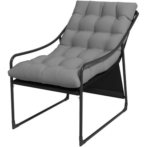 Poltrona da Giardino con Cuscino Imbottito 62x110x88 cm in Acciaio e Poliestere Grigia e Nera (1/5)