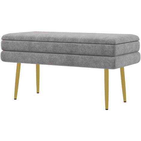 Panca Fondo Letto con Spazio Portaoggetti 79.5x37.5x43 cm in Acciaio e Poliestere Grigia