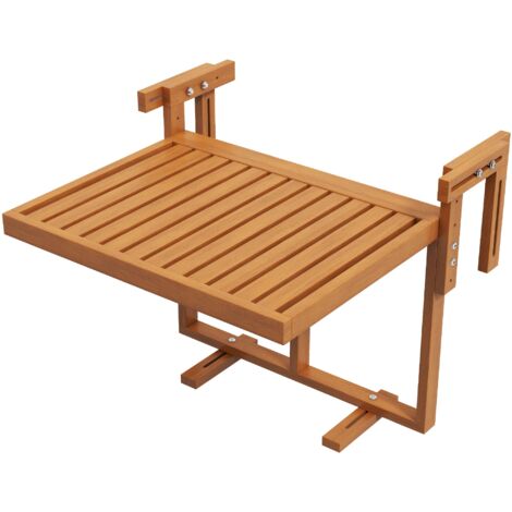 Tavolino da Ringhiera per Balcone Pieghevole e Regolabile 68x65x40,5-55 cm in Legno Colore Teak