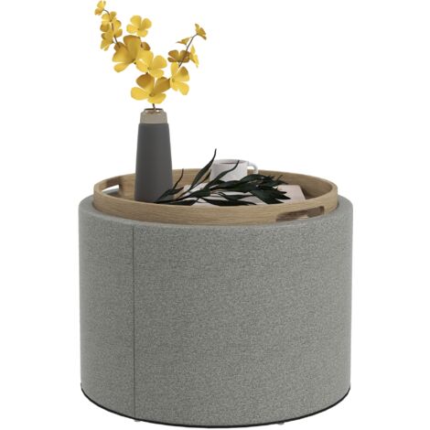 Pouf Contenitore Effetto Lino da 120 kg max 56x56x42 cm con Vassoio a Ribalta in MDF Grigio (1/5)