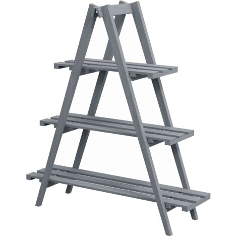 Portapiante Verticale 3 Livelli a Doghe 100x36x112 cm in Legno di Abete Grigio