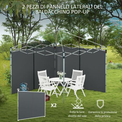 Tende Per Gazebo Da Esterno Impermeabili 4 Pannelli 3x3 M Con Cerniere - Pareti Laterali Per Privacy, Grigie