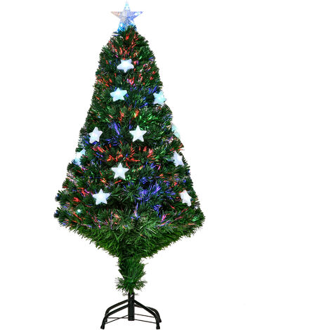 Outsunny HOMCOM Albero di Natale Artificiale in Fibra Ottica con 16 luci LED a Forma di Stella Altezza 120 cm foltissimo 