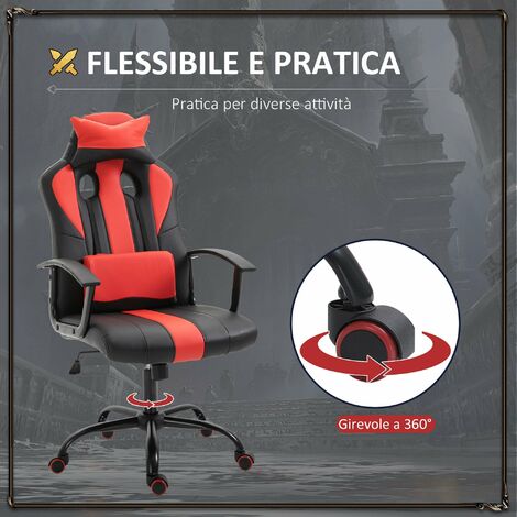 EASYCOMFORT Poltrona da gaming in Ecopelle Premium Ergonomica Schienale  Alto Nero e Rosso