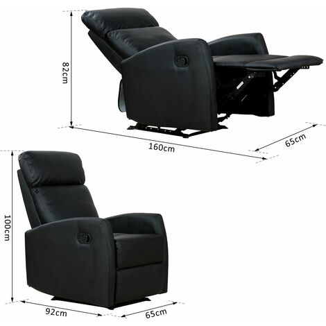 Poltrona Relax Reclinabile Ergonomica in Similpelle 65x92x100 cm Nero