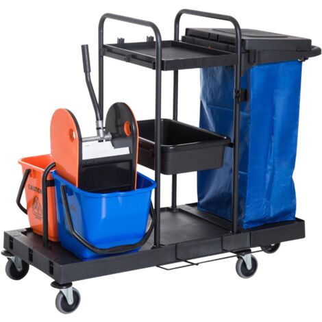 Carrello Pulizie Professionale Multiuso con 2 Secchi Capacità 18L e Ruote Blu
