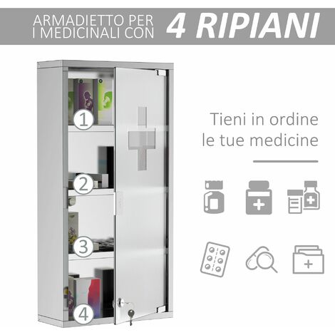 Armadietto Per Medicinali In Acciaio Inox | 4 Scomparti, Porta