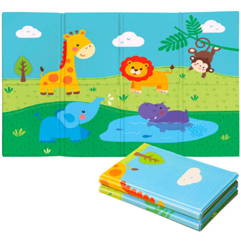 Tappeto Morbido per Bambini 120x90x0,8 cm Pieghevole Doppia Grafica Giungla Multicolore