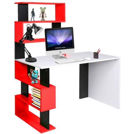 Scrivania Libreria 7 Ripiani Tavolo Porta Pc Computer Legno Casa Ufficio Rosso (1/5)