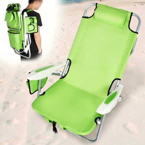 Spiaggina Pieghevole Sedia Spiaggia Alluminio con Borsa Termica Spallacci Verde (1/5)