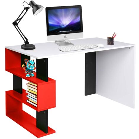 Scrivania Libreria 3 Ripiani Tavolo Porta Pc Computer Legno Casa Ufficio Rosso (1/5)