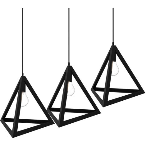 Lampadario Lampada Sospensione Piramide 30cm Design Moderno Paralume Nero