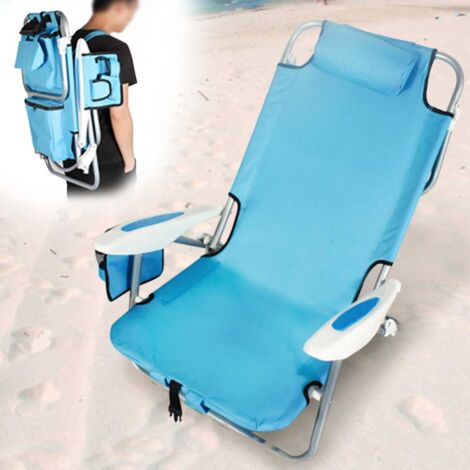 Spiaggina Pieghevole Sedia Spiaggia Alluminio con Borsa Termica e Spallacci Blu (1/5)