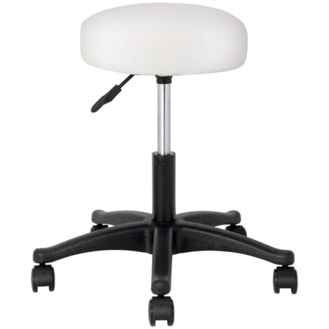 Sgabello Estetista Girevole Seduta Imbottita 10cm Ecopelle Salone Studio Bianco (1/5)