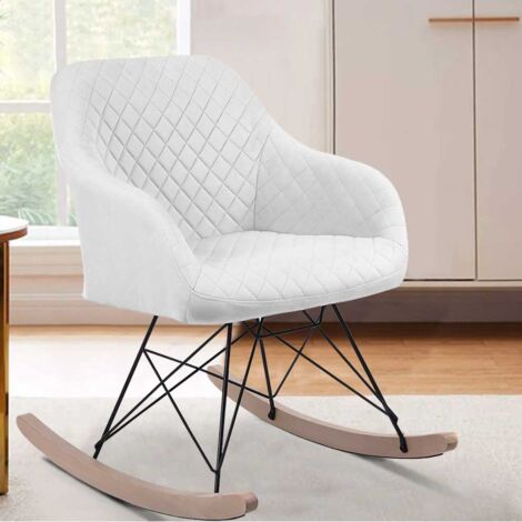 Poltrona Sedia Dondolo Relax Base Slitta Scandinavo Imbottita Design Unic Crema (1/5)