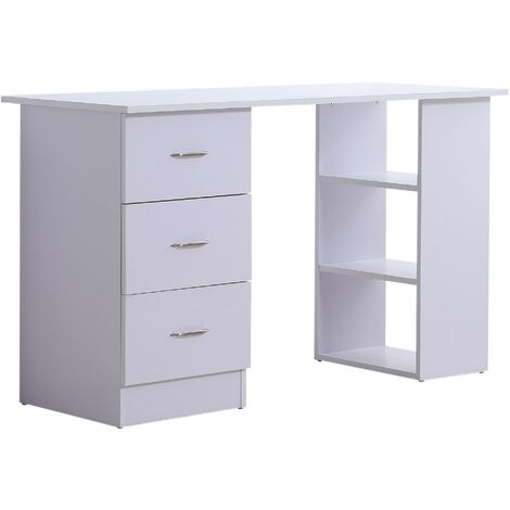 Scrivania da Ufficio con 3 Cassetti e Ripiani in Legno Bianco 120x49x72 cm (1/5)