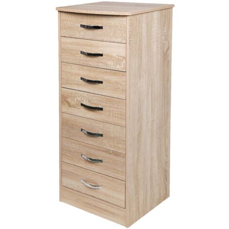 Mobile Cassettiera 7 Cassetti Settimino in legno MDF 46x42x116cm Quercia Moderno