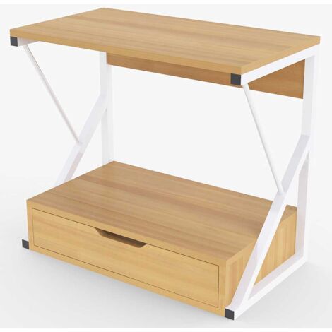 Scaffale Mensola Cucina Mobiletto Porta Microonde Cassetto Metallo Legno Beige (1/5)