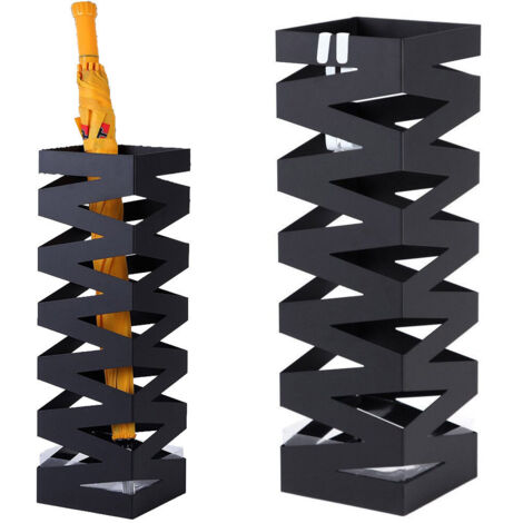 Portaombrelli in Metallo Design Quadrato Stand Nero Vaschetta Salvagoccia