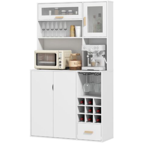 Mobile Dispensa con Portabottiglie 100x38x172 cm in Truciolato e Legno Bianco