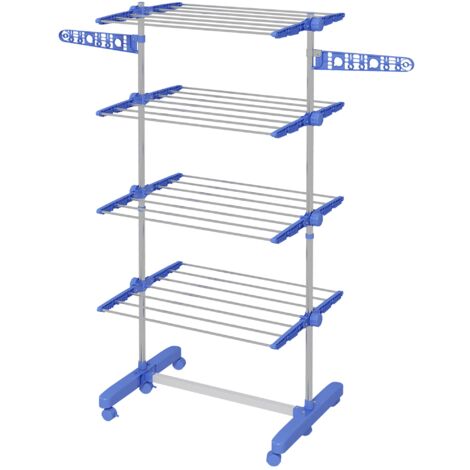 Stendino Verticale con 4 Ripiani Regolabili 142x55x172 cm in Acciaio e Plastica Blu e Argento (1/5)