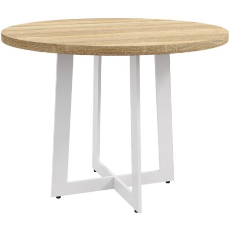 Tavolo Da Pranzo Moderno Con Piano Rotondo Effetto Rovere E Gambe In Acciaio Nero - Ø100 Cm - Foto 8