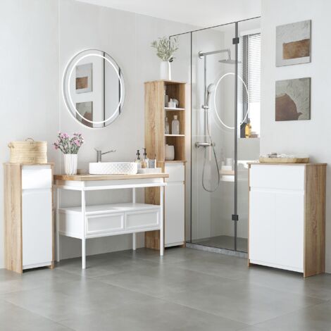 YAHEETECH - Mobile Da Bagno Armadietto Da Terra Mobiletto Con Cassetto E Ripiano Regolabile