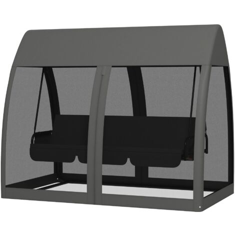Dondolo da Giardino 2 in 1 Convertibile in Letto 240x140x197 cm con Cuscini e Zanzariera Grigio