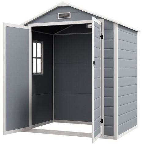 Casetta da Giardino con Finestra e Doppia Porta 183x134x210 cm in Alluminio e PP Grigio