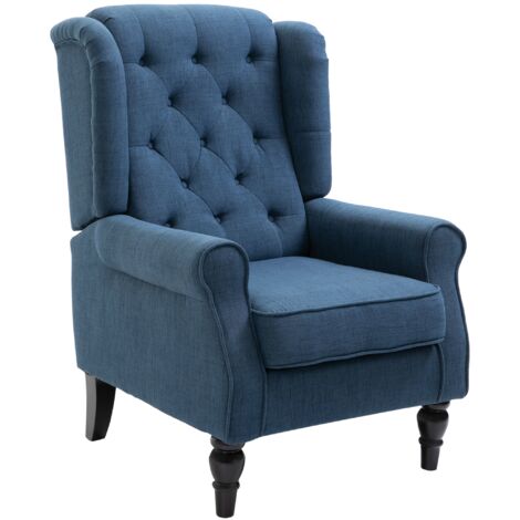 Poltrona per Salotto in Stile Francese con Seduta Imbottita e Cuscini 74x86x102 cm in Poliestere Blu