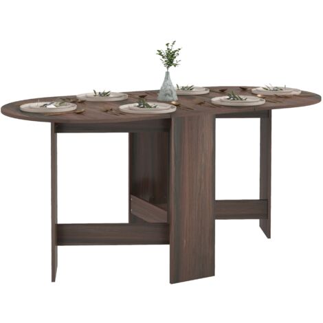 Tavolo Pieghevole Salvaspazio con 2 Ribalte Ovale 163x80x75 cm in Legno Marrone (1/5)