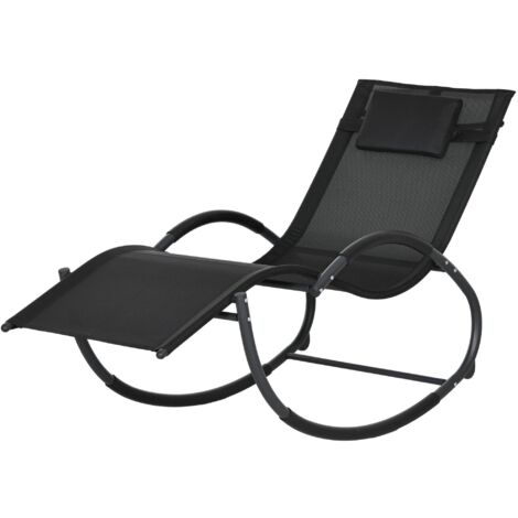 Sedia Sdraio a Dondolo Zero-Gravity da Esterno Impermeabile 155x61x88 cm con Poggiatesta Nero