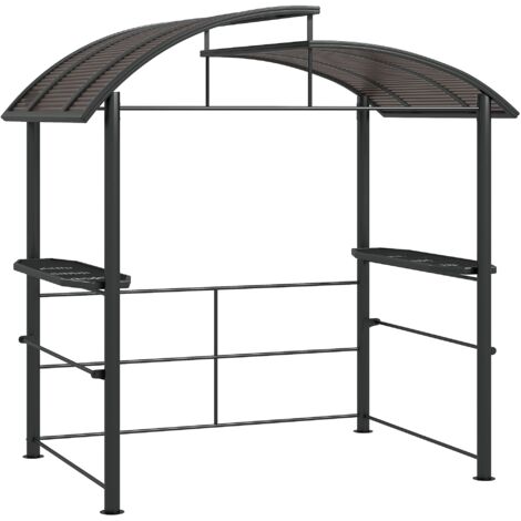 Gazebo per Barbecue con Tetto e 2 Ripiani Portaoggetti 240x150x230 cm in Metallo e PC Grigio Scuro