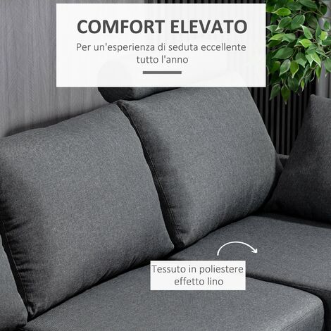 EASYCOMFORT Divano Due Posti con Rivestimento in Lino Grigio e