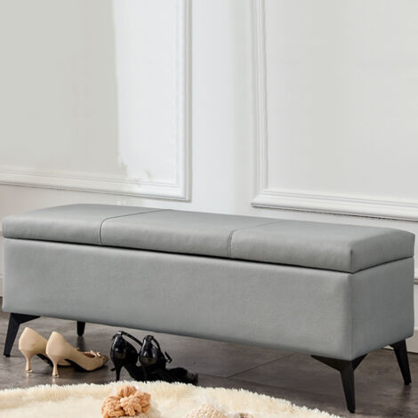 Pouf Contenitore In Ecopelle Beige - Cassapanca Con Piedini Metallo, Poggiapiedi Elegante Per Soggiorno