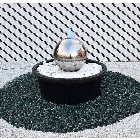 Sfera Cascata Artificiale da Giardino con LED Ø30 cm in Acciaio Inox con Pompa