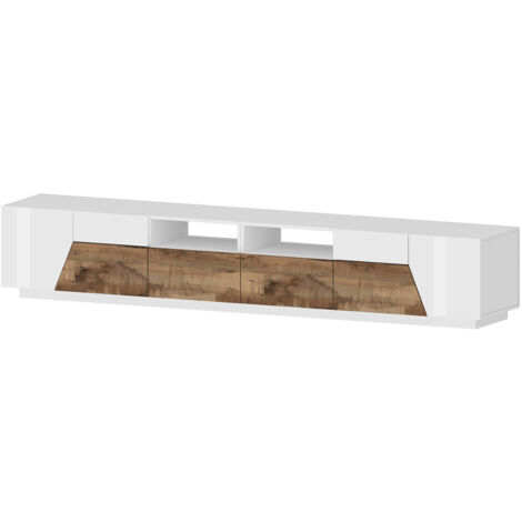 Mobile TV 4 Ante 2 Cassetti 260x43x46 cm Alien Bianco Lucido e Acero Pereira (1/5)