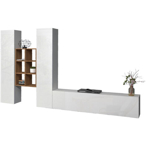 Parete Attrezzata Soggiorno 320x30x180 cm Maruska n°21 Bianco Lucido (1/5)
