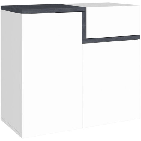 Scarpiera 2 Ante Battenti 1 Antina a Ribalta 80x40x80,1 cm Zet Bianco Lucido e Ardesia (1/4)