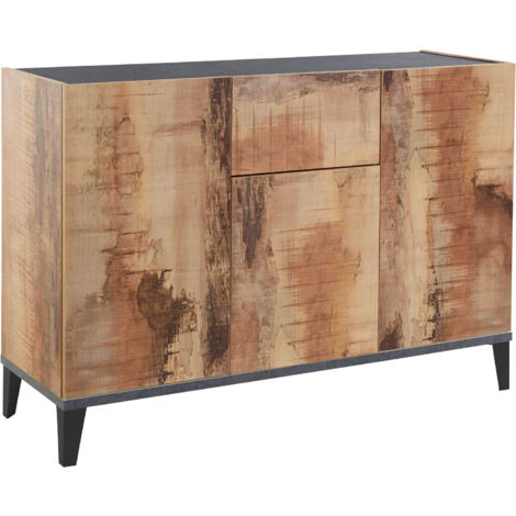 Credenza 3 Ante + 1 cassetto 120x40x82 cm Sunrise Bianco Lucido e Acero Pereira (1/4)