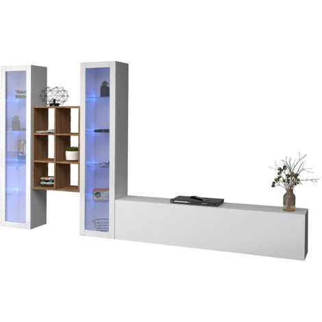 Parete Attrezzata Soggiorno 320x30x180 cm Maruska n°18 Bianco Lucido (1/5)