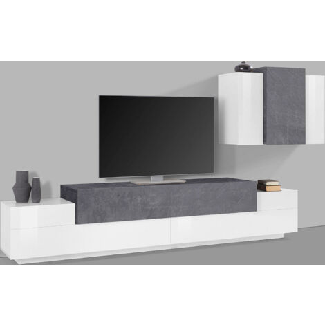 Parete Attrezzata Soggiorno Porta TV 240x45x51,6 cm con Pensile Coro Bianco Lucido e Ardesia (1/4)