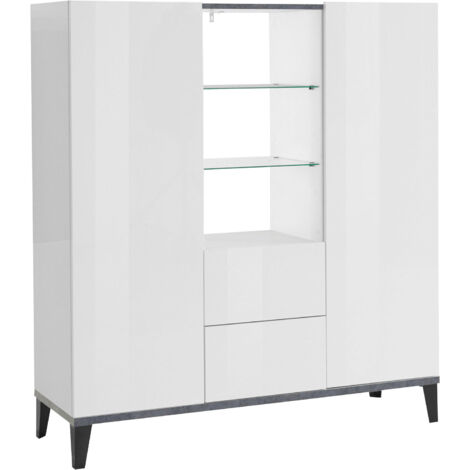 Credenza 2 Ante + 2 Cassetti 120x40x132,5 cm Sunrise Bianco Lucido e Ardesia (1/4)