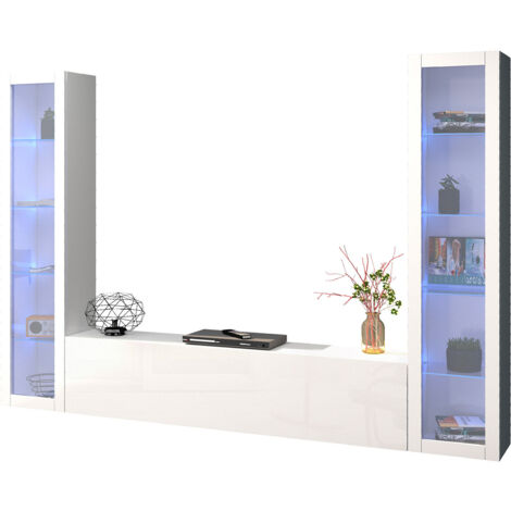 Parete Attrezzata Soggiorno 260x30x180 cm Maruska n°12 Bianco Lucido